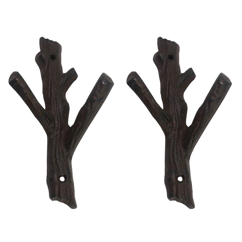 Ogrmar 2 Pcs Decorative Branch Cast Iron Wall Hooks/Hanger/Heavy Duty Home Storage Rack (Brown) - Image 1